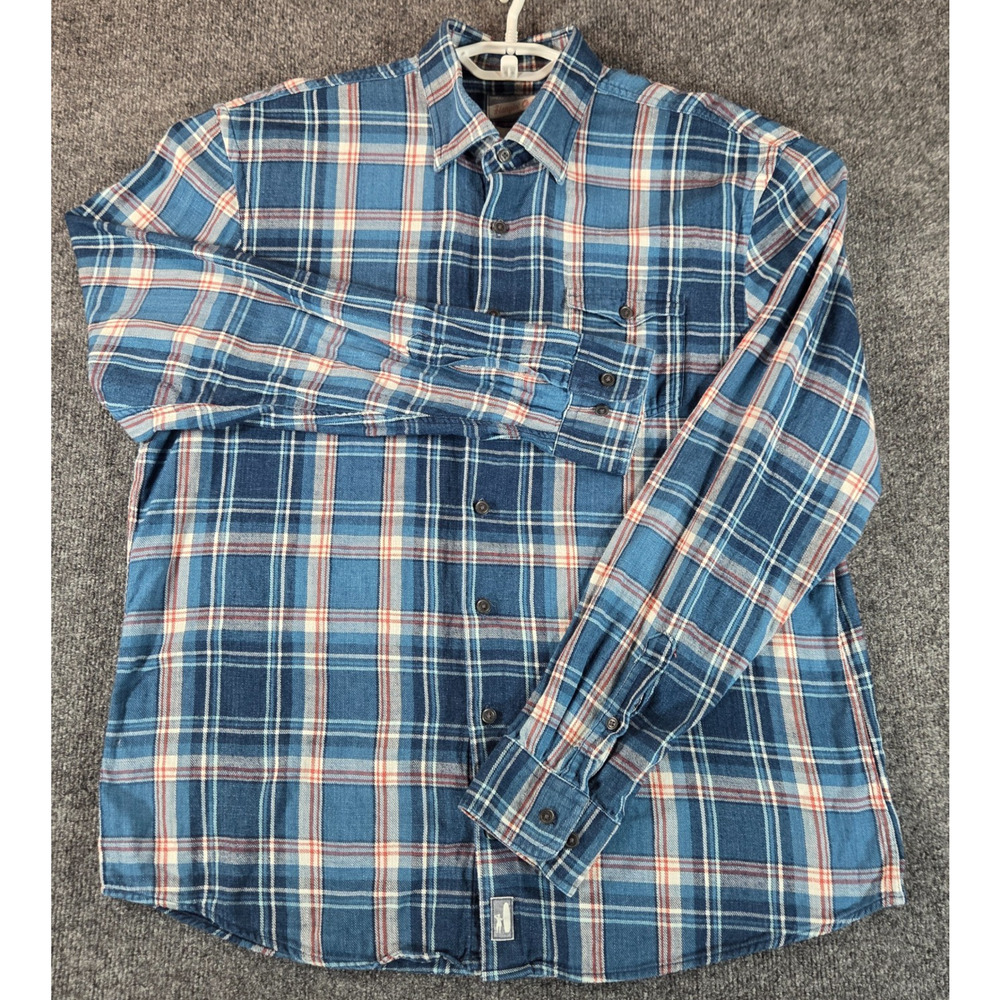 Johnnie-O Shirt Mens Large Hangin' Out Blue Plaid Long Sleeve Flannel Beach
